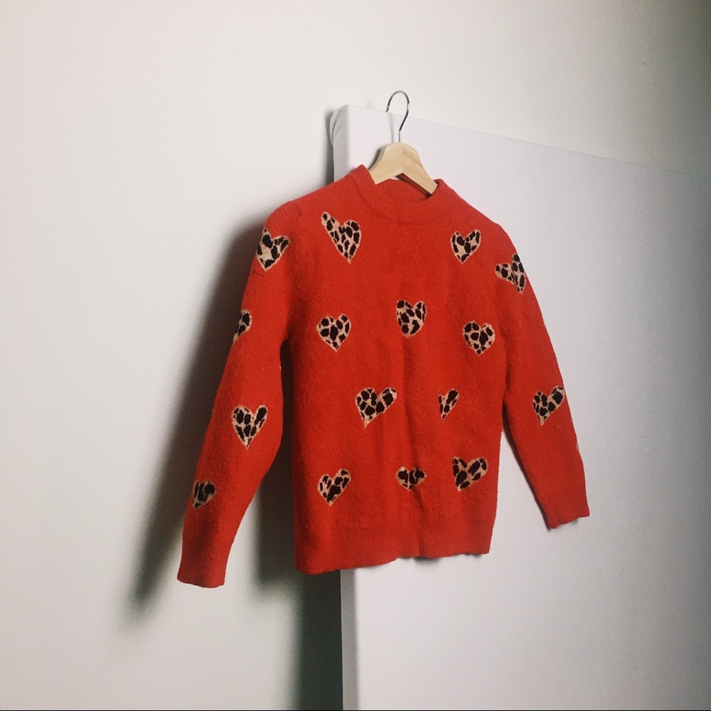 Vintage Red Leopard Print Heart Valentine Sweater